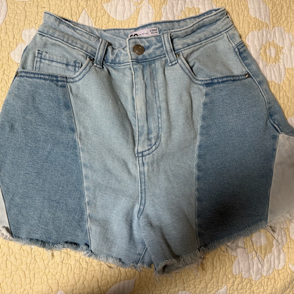 SO Blue Jean Shorts with Frayed Hem and Distressed Look